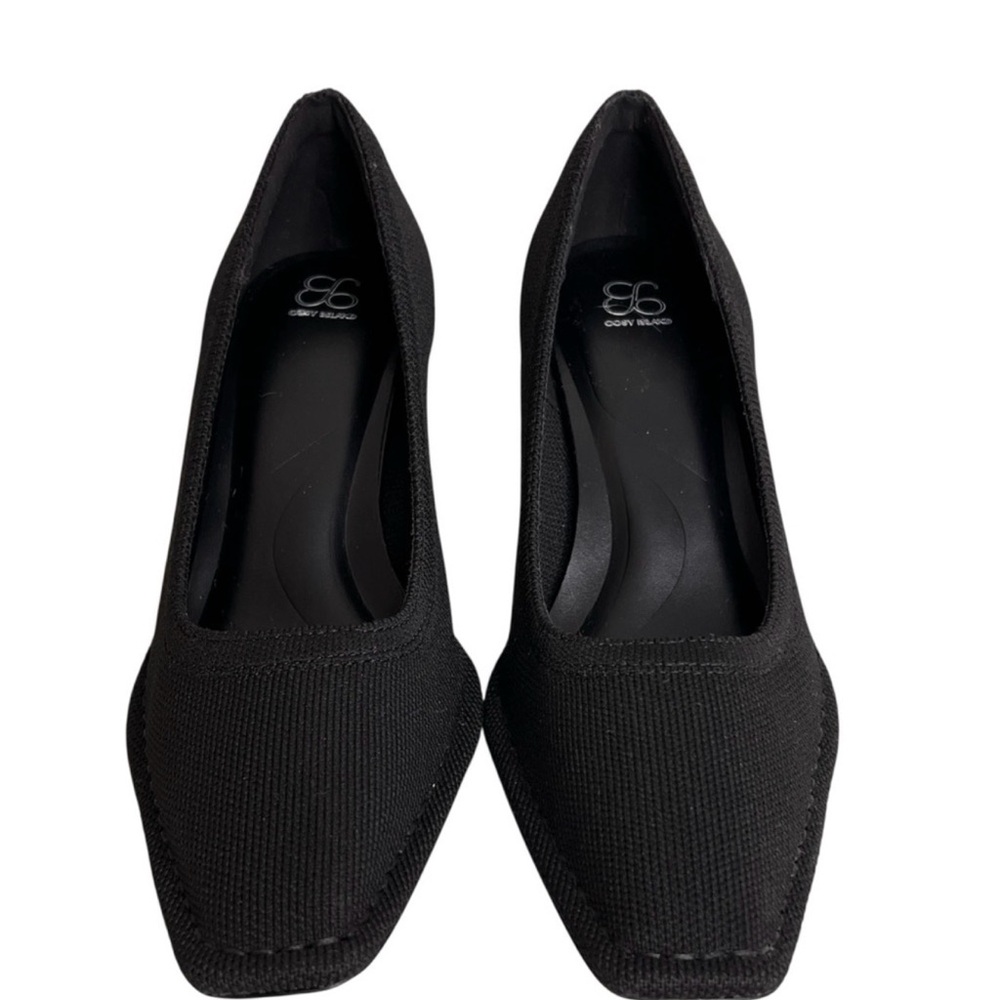 Cosy Island Black RefinEdge Square Toe Heeled Pumps Stiletto Knit Women Size 7.5